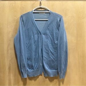 Blue long sleeve button up cardigan top shirt grace karin size large women’s